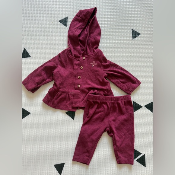 Carter’s|Baby girl Burgundy matching set,ditsy ruffle cardigan & leggings•••3M - Picture 3 of 4